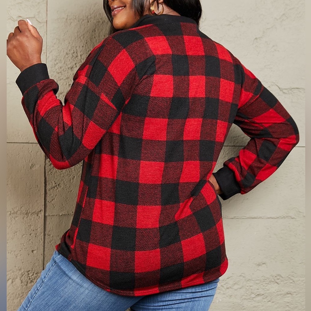 NEW Heimish Make It Last Plus Size Buffalo Plaid Button Up Shacket Shirt Jacket - Picture 4 of 5